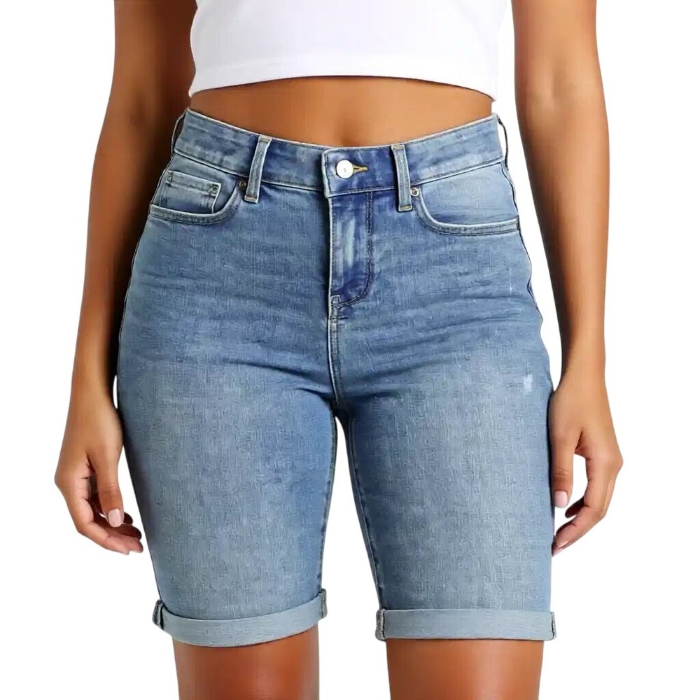 NYDJ Briella Roll Cuff Denim Shorts Medium Blue Bermuda Size 4 NWT